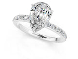 Silver Moissanite Solitaire Ring with Pavé Band and Hidden Halo