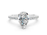 Silver Moissanite Solitaire Ring with Pavé Band and Hidden Halo