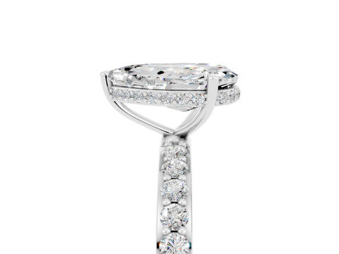 White gold Pear Cut Moissanite Solitaire Ring with Pavé Band and Hidden Halo_29