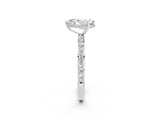 Silver Moissanite Solitaire Ring with Pavé Band and Hidden Halo