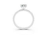 Silver Moissanite Solitaire Ring with Pavé Band and Hidden Halo