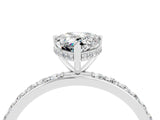 Silver Moissanite Solitaire Ring with Pavé Band and Hidden Halo