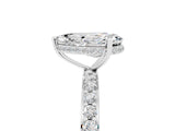 Silver Moissanite Solitaire Ring with Pavé Band and Hidden Halo