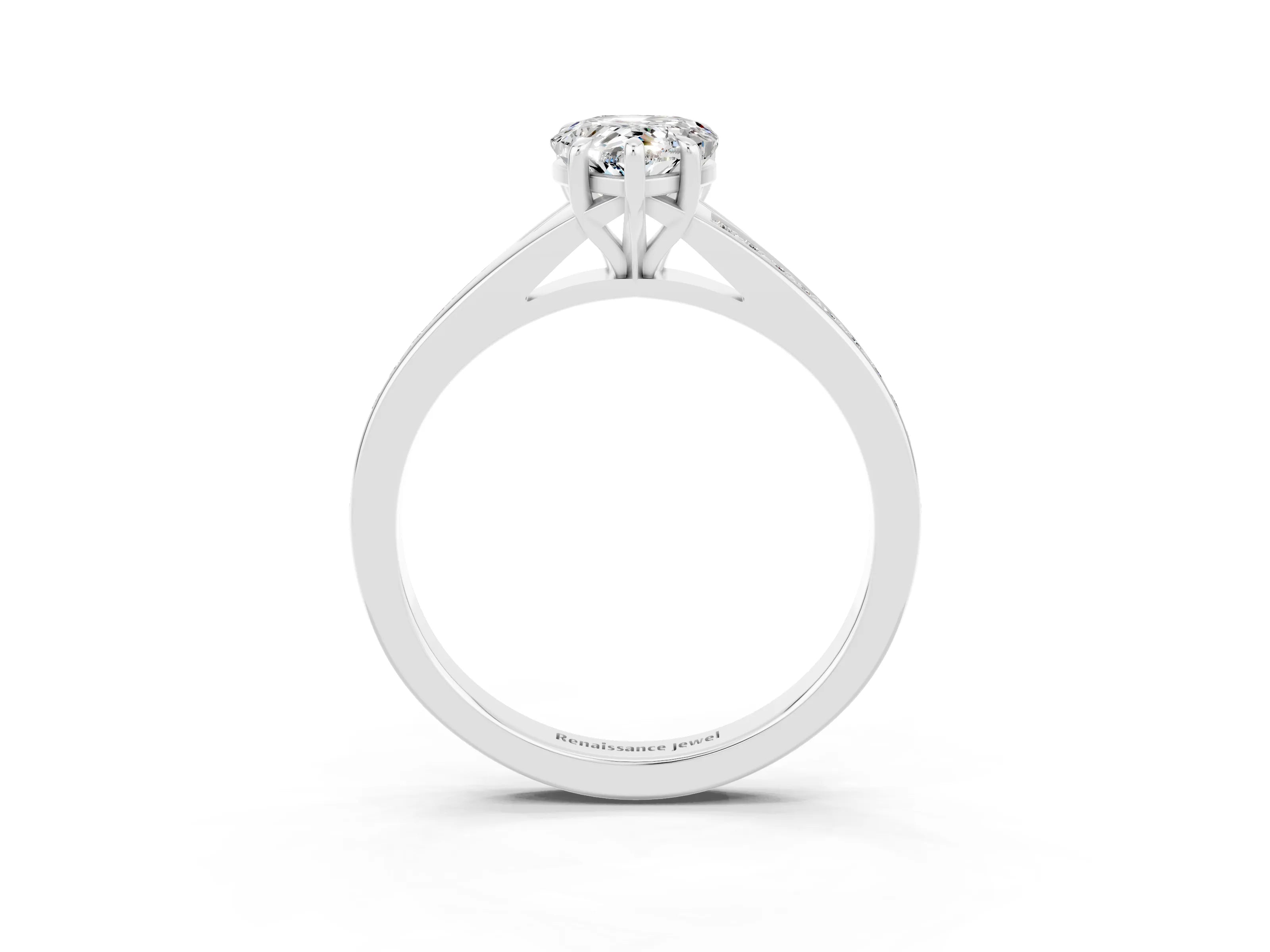 White gold Pear Cut Moissanite Solitaire Ring with Pavé Band and Prong Setting_15