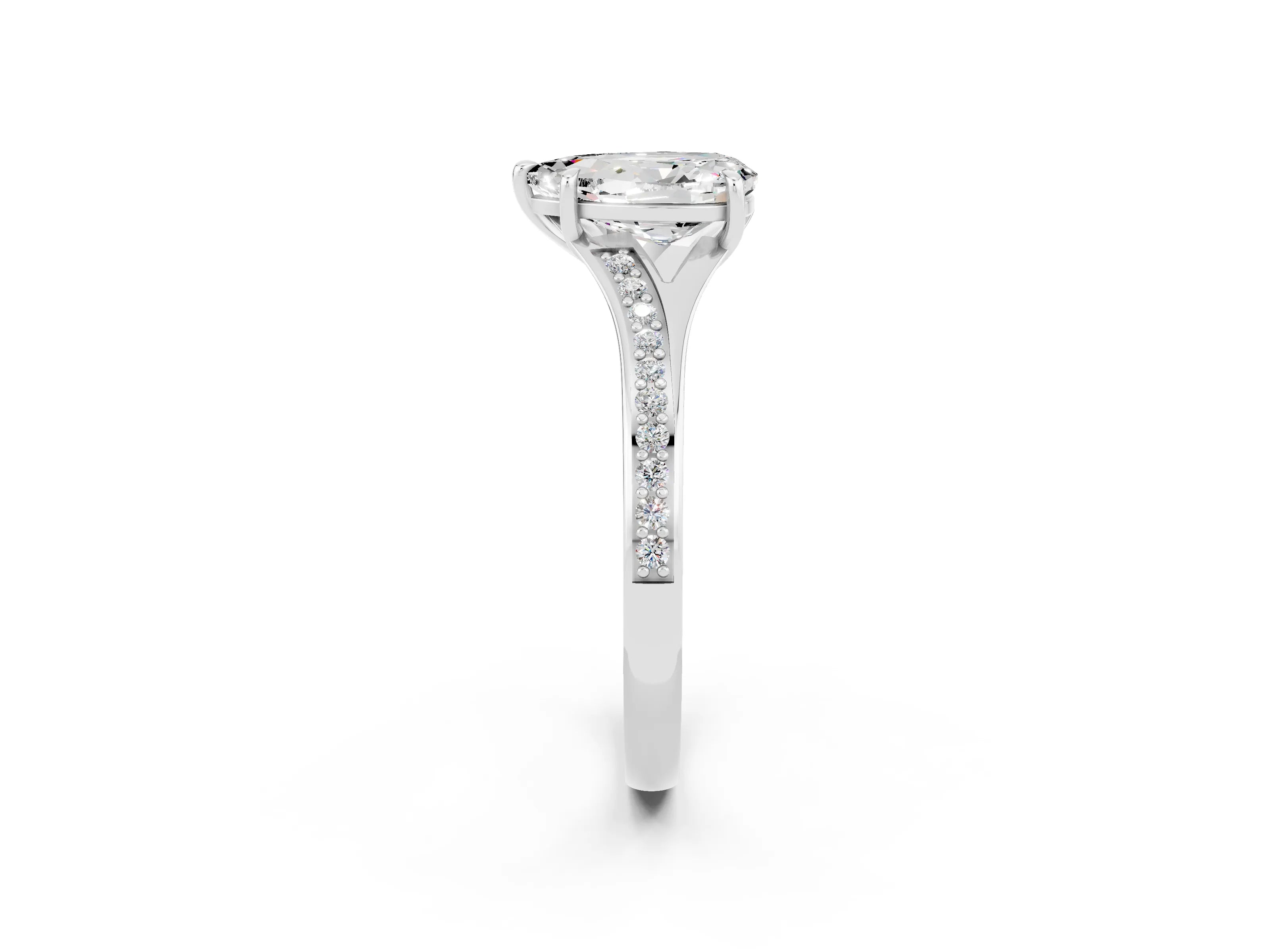 White gold Pear Cut Moissanite Solitaire Ring with Pavé Band and Prong Setting_2