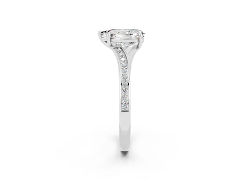 White gold Pear Cut Moissanite Solitaire Ring with Pavé Band and Prong Setting_2