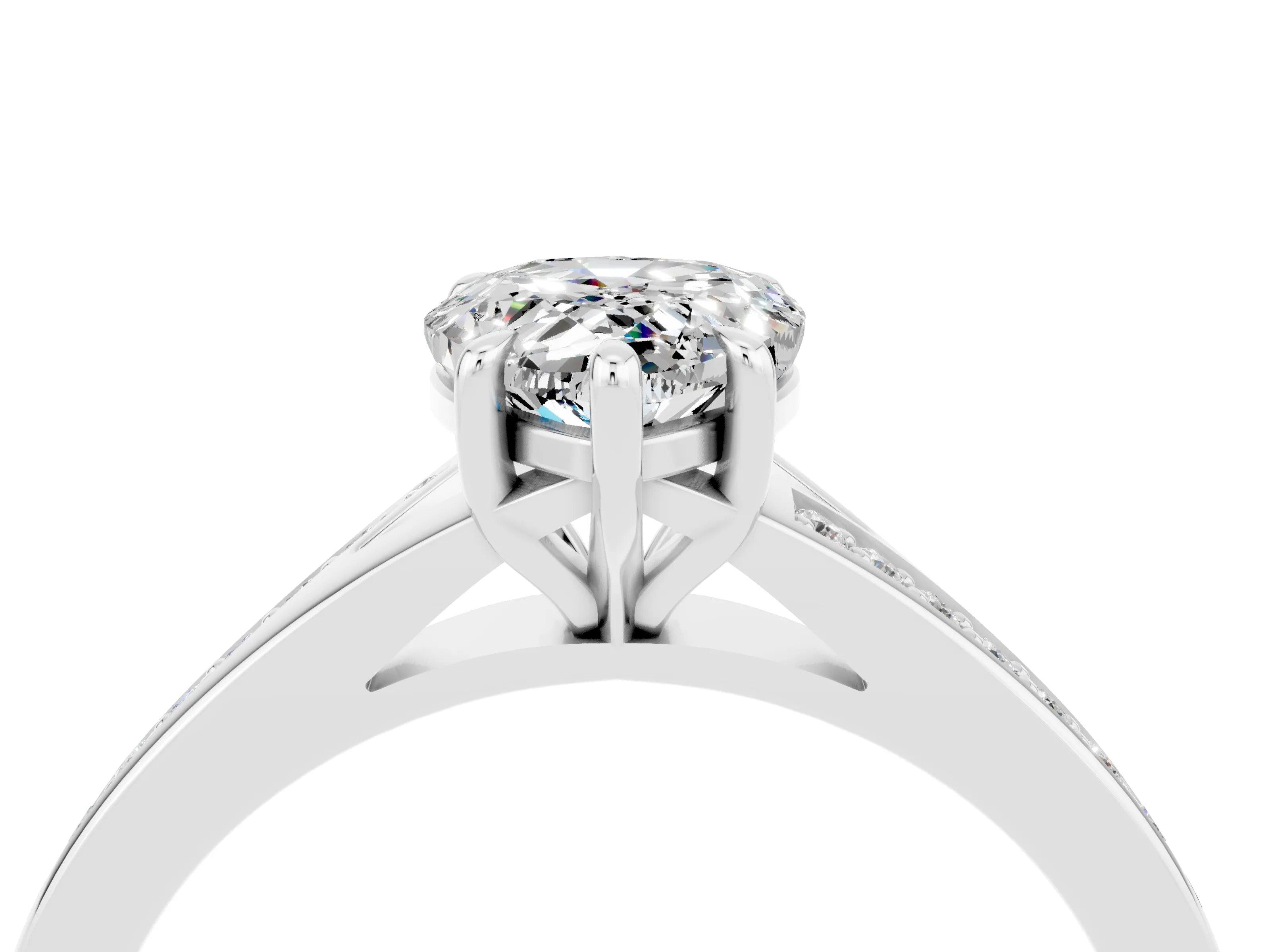 White gold Pear Cut Moissanite Solitaire Ring with Pavé Band and Prong Setting_4