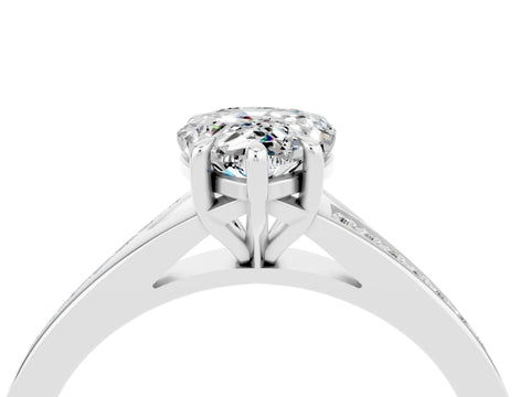 White gold Pear Cut Moissanite Solitaire Ring with Pavé Band and Prong Setting_4