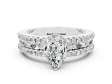 White gold Pear Cut Moissanite Solitaire Ring with Pavé and Channel Set Band