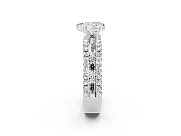 White gold Pear Cut Moissanite Solitaire Ring with Pavé and Channel Set Band