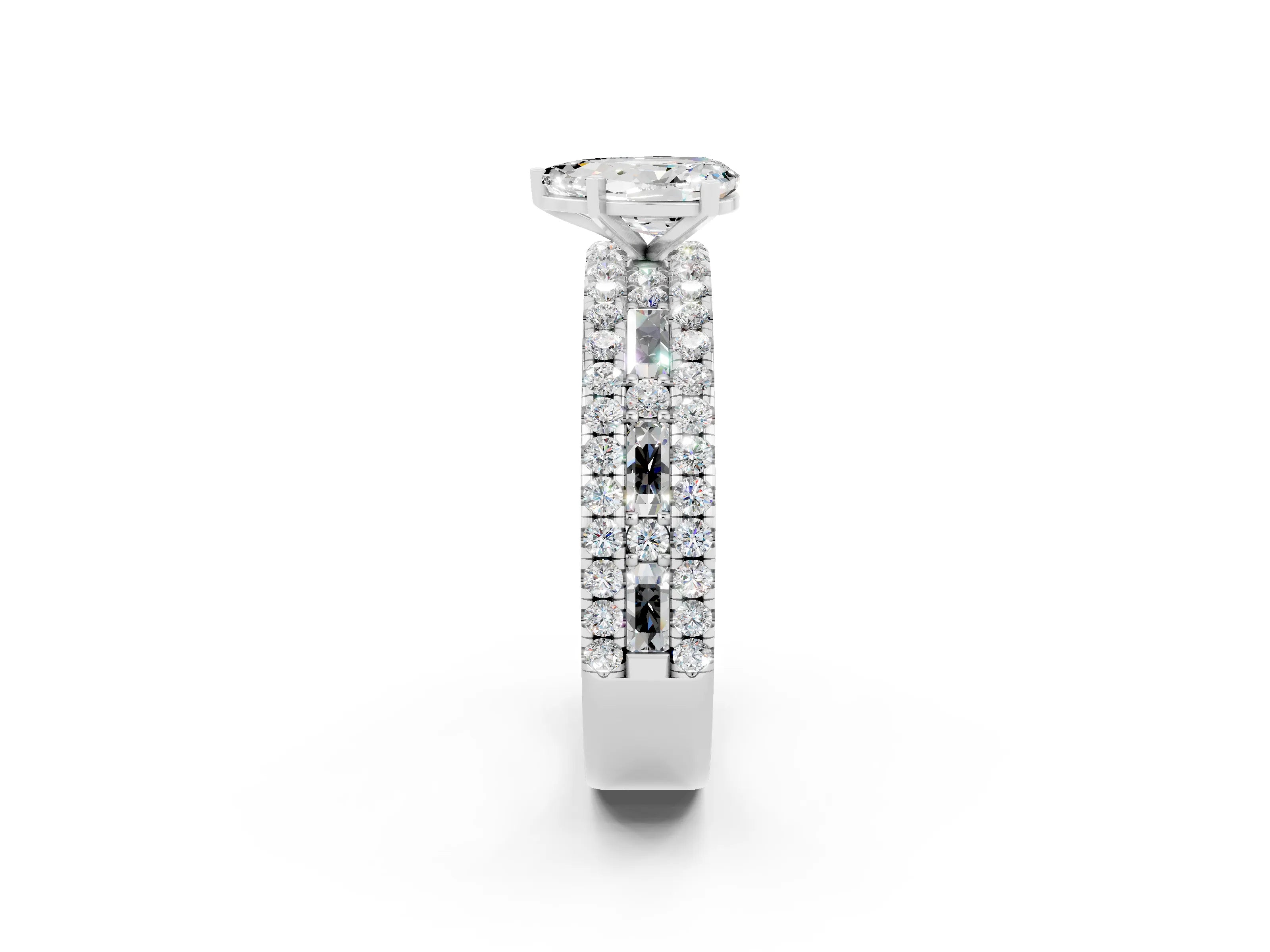 White gold Pear Cut Moissanite Solitaire Ring with Pavé and Channel Set Band_2