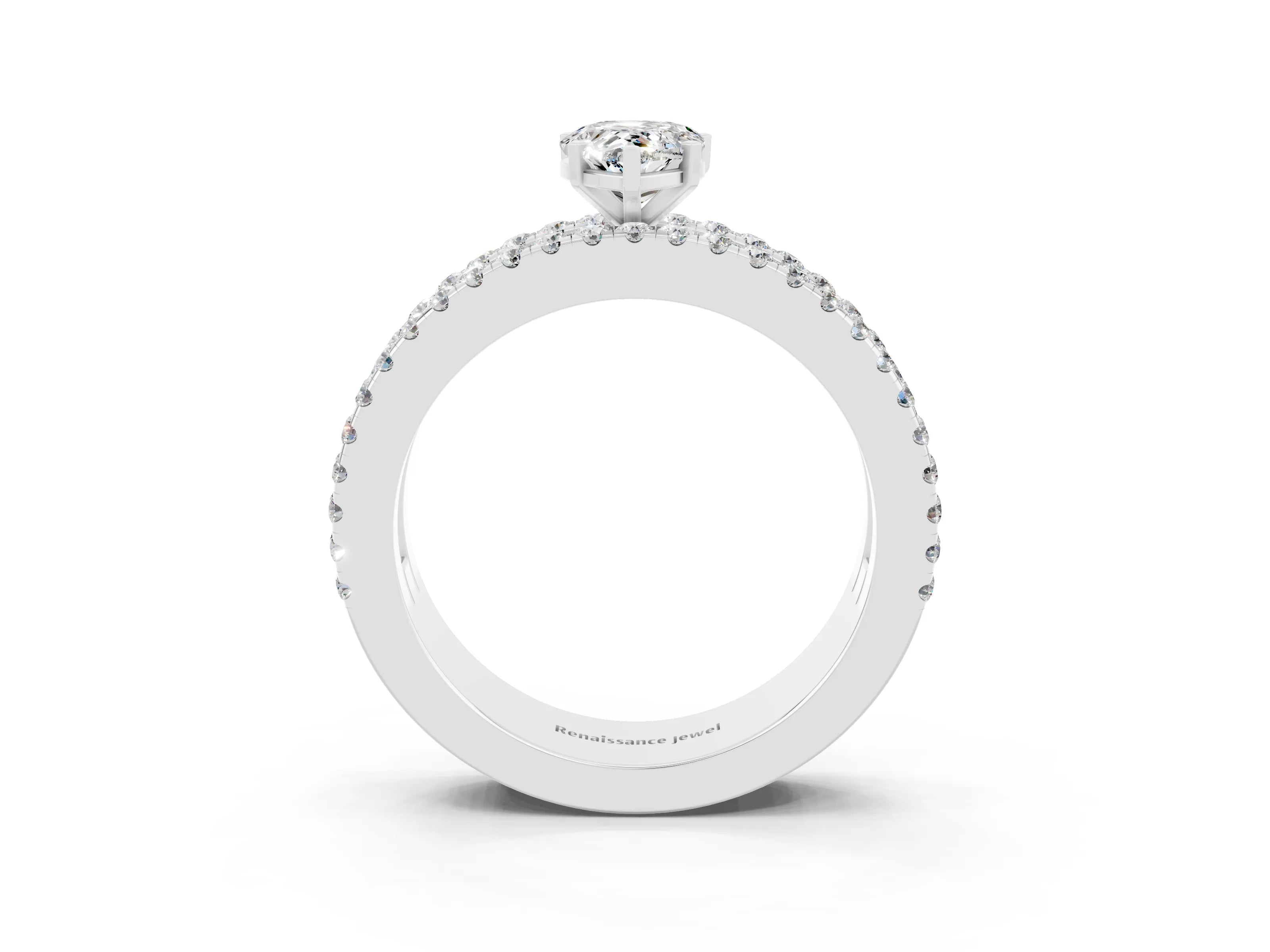 White gold Pear Cut Moissanite Solitaire Ring with Pavé and Channel Set Band_3