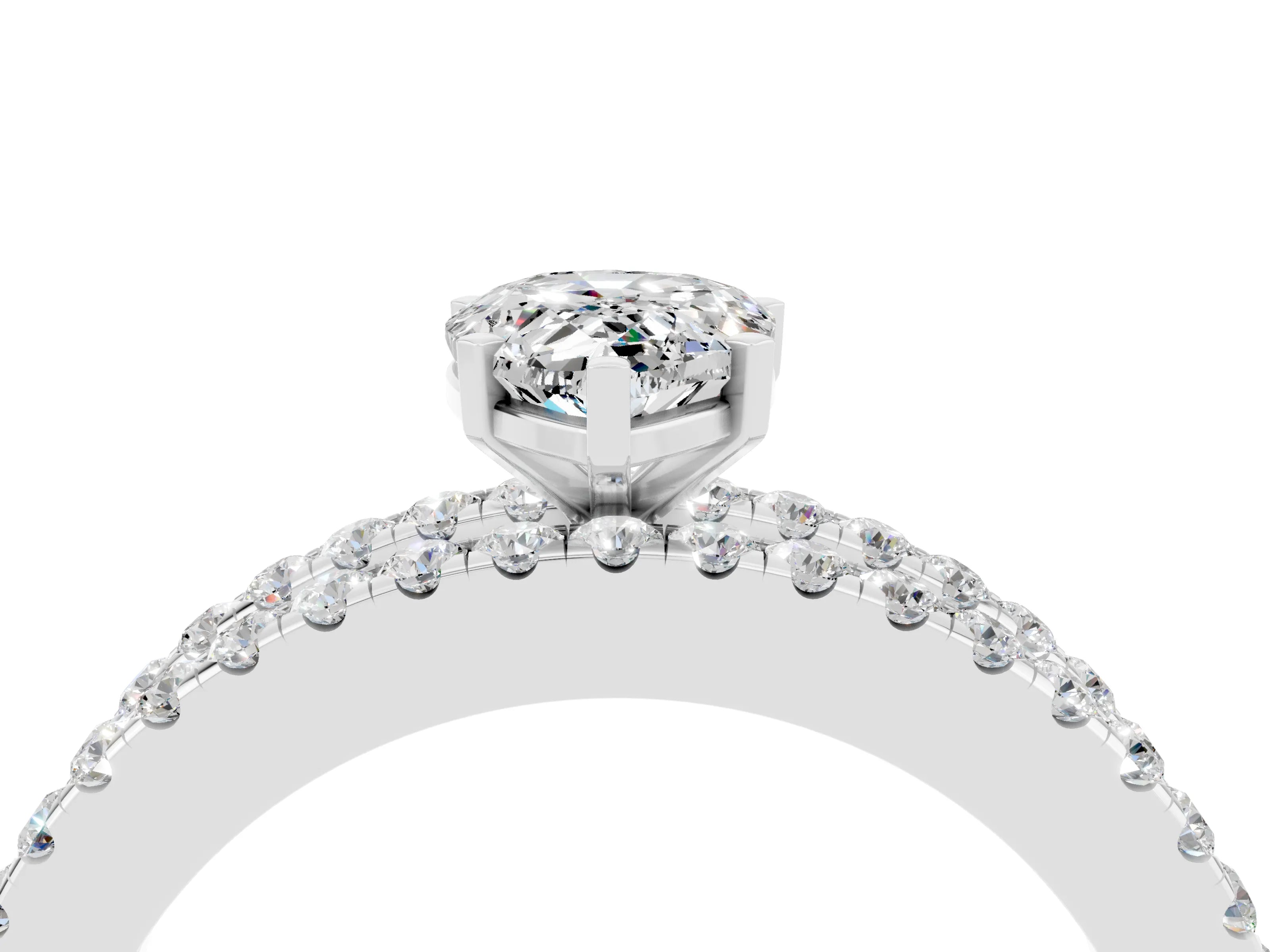 White gold Pear Cut Moissanite Solitaire Ring with Pavé and Channel Set Band_4