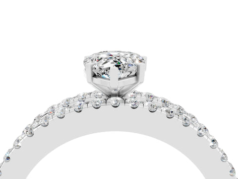 White gold Pear Cut Moissanite Solitaire Ring with Pavé and Channel Set Band_4