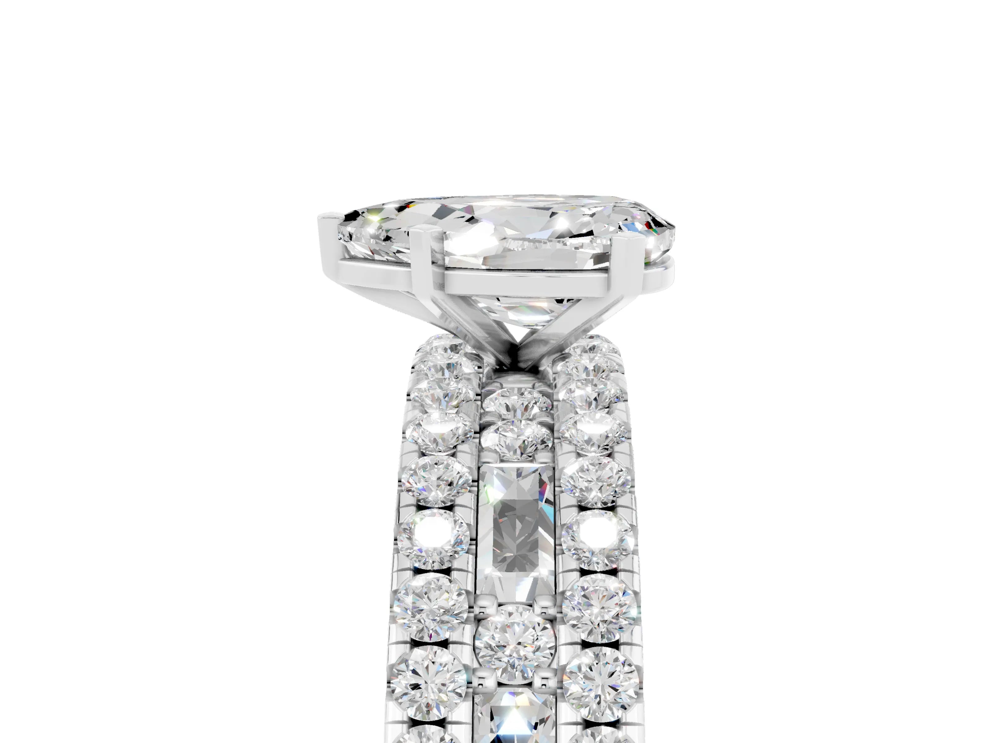 White gold Pear Cut Moissanite Solitaire Ring with Pavé and Channel Set Band_5