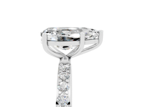 White gold Pear Cut Moissanite Solitaire Ring with Pave Band and Four Prong Setting_17