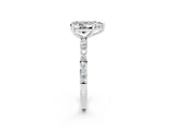 White gold Pear Cut Moissanite Solitaire Ring with Pave Band and Four Prong Setting_26