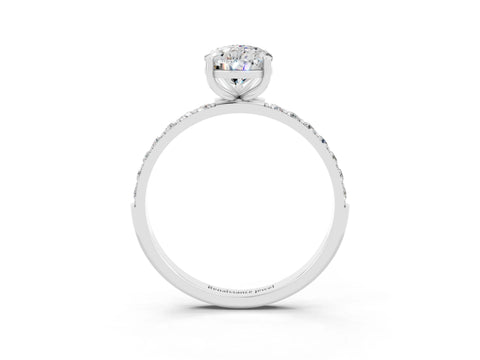 White gold Pear Cut Moissanite Solitaire Ring with Pave Band and Four Prong Setting_27