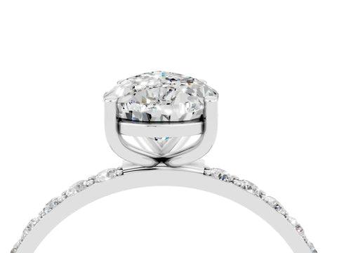 White gold Pear Cut Moissanite Solitaire Ring with Pave Band and Four Prong Setting_28