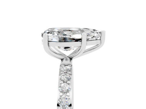 White gold Pear Cut Moissanite Solitaire Ring with Pave Band and Four Prong Setting_29