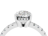 White gold Pear Cut Moissanite Solitaire Ring with Round  Pavé Band and Four-Prong Setting_76