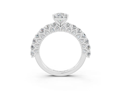 White gold Pear Cut Moissanite Solitaire Ring with Shared Prong Pavé Band and Four-Prong Setting_3