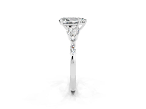 White gold Pear Cut Moissanite Solitaire Ring with Side Stones and Four-Prong Setting_38