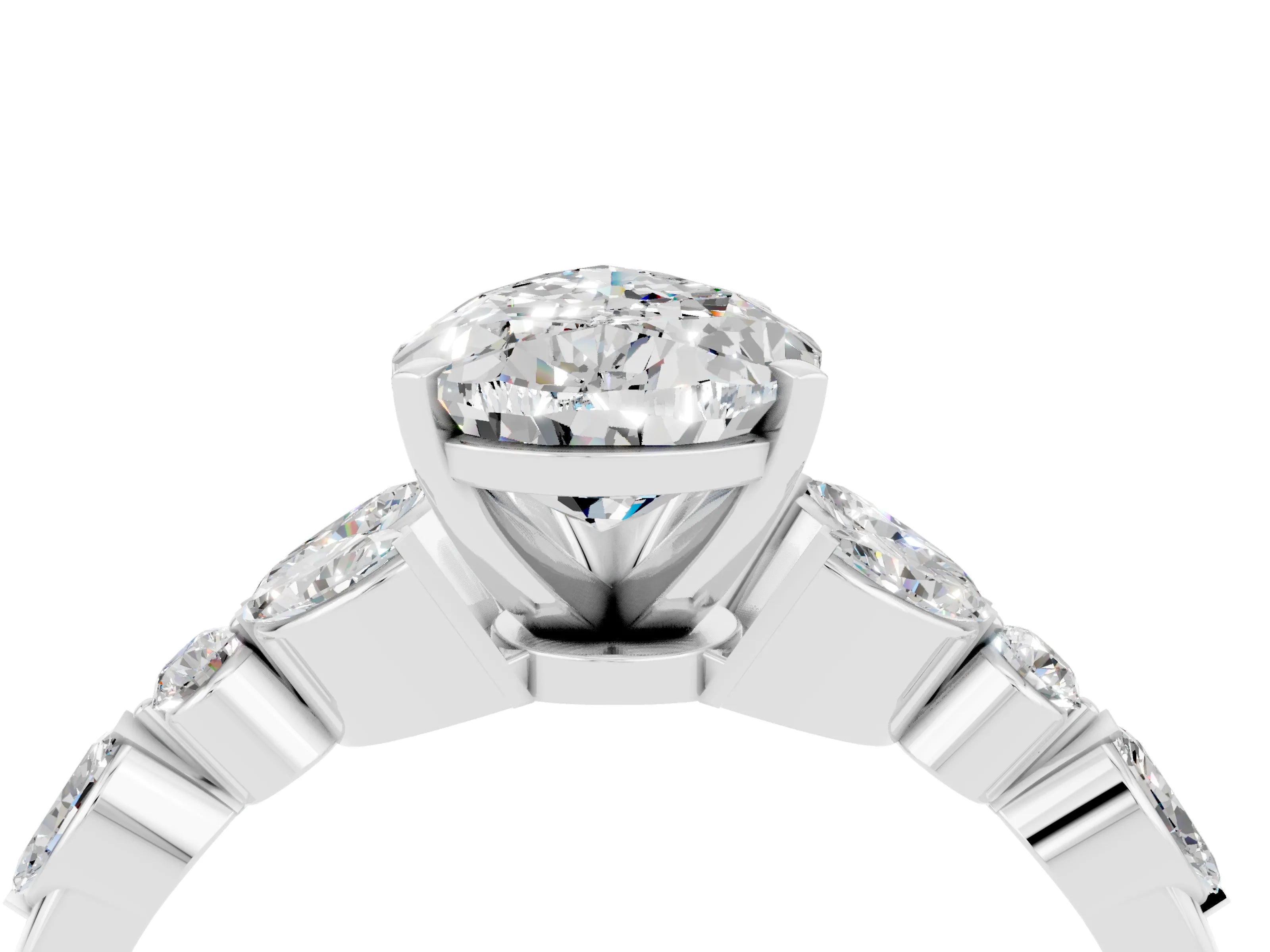 White gold Pear Cut Moissanite Solitaire Ring with Side Stones and Four-Prong Setting_40