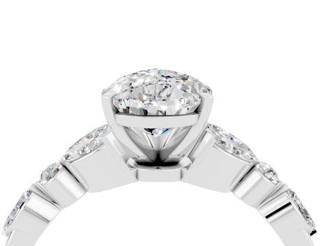 White gold Pear Cut Moissanite Solitaire Ring with Side Stones and Four-Prong Setting_40