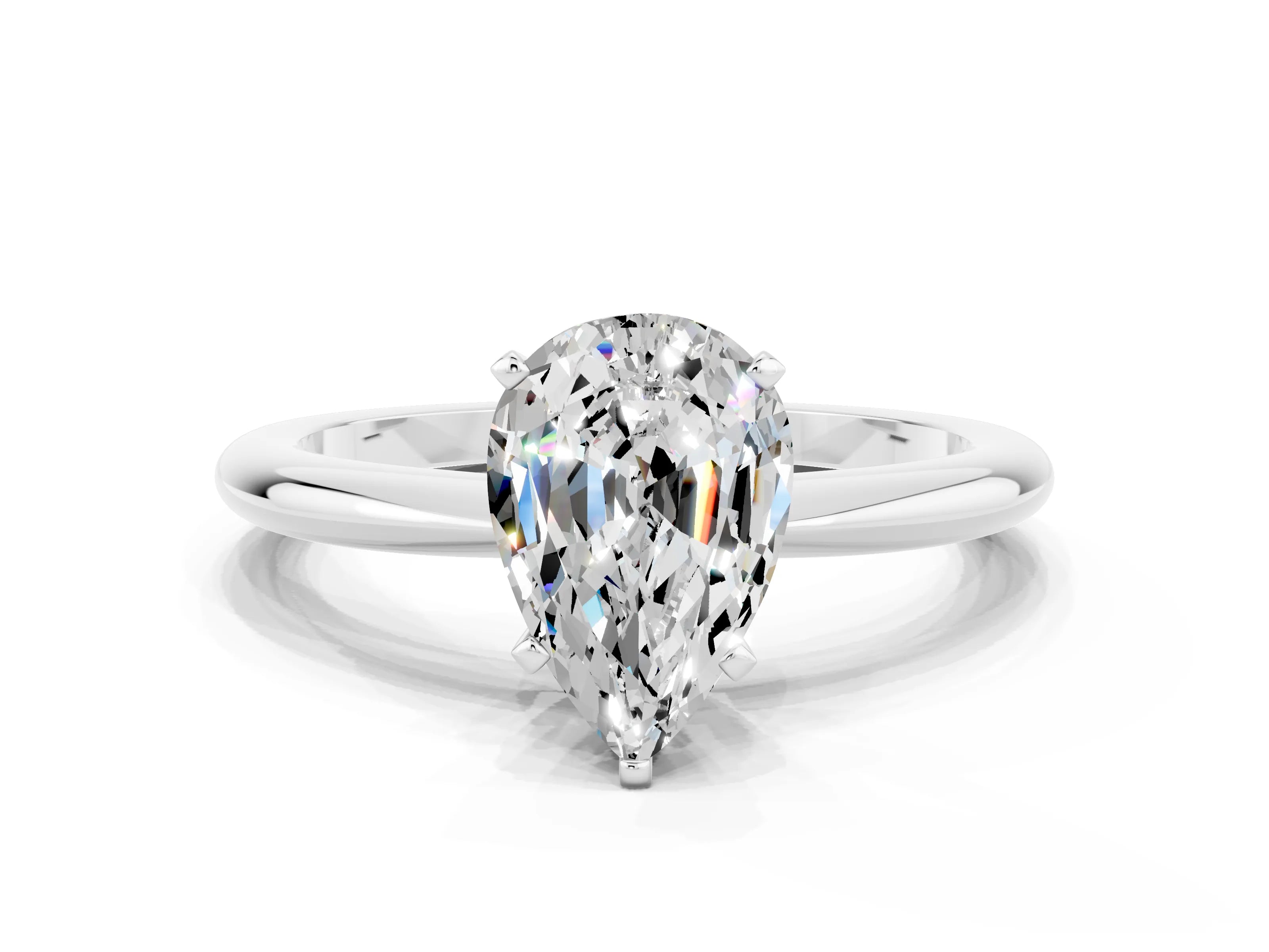 White gold Pear Cut Moissanite Solitaire Ring with Six-Prong Setting and Classic Band_12