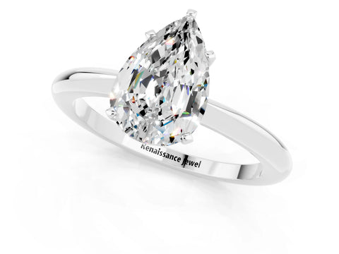 White gold Pear Cut Moissanite Solitaire Ring with Six-Prong Setting and Classic Band_13