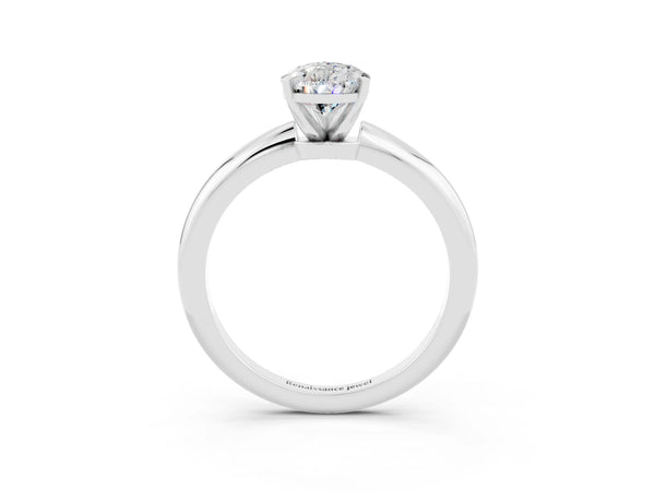 Platinum Pear Cut Moissanite Solitaire Ring with Six-Prong Setting and Classic Band