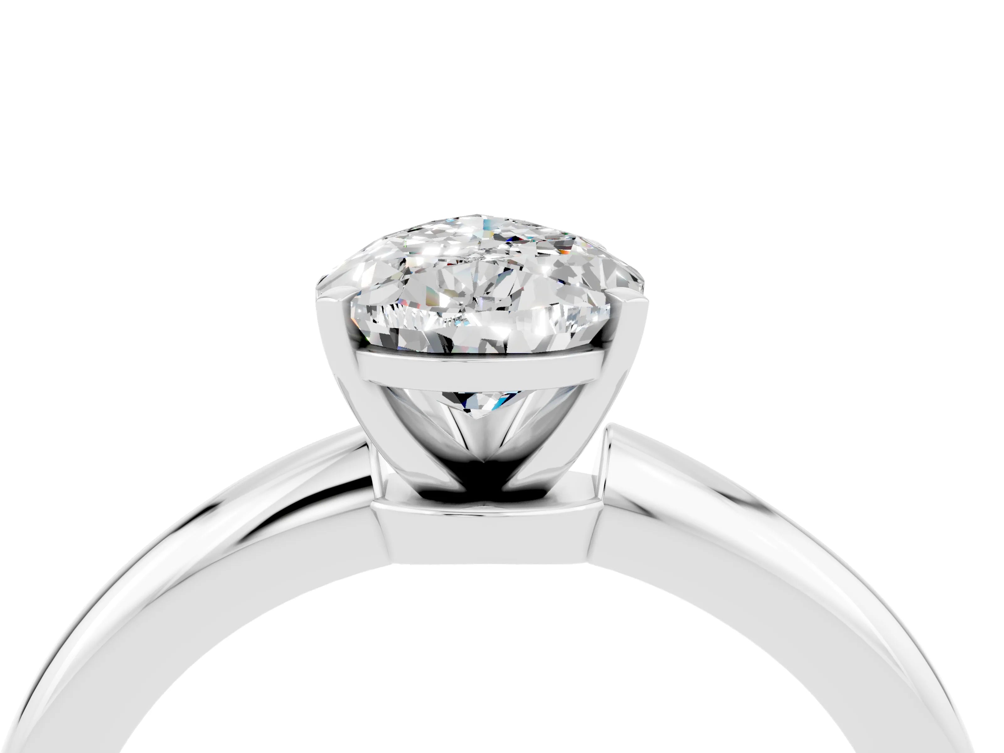 White gold Pear Cut Moissanite Solitaire Ring with Six-Prong Setting and Classic Band_4