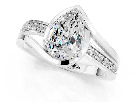 White gold Pear Cut Moissanite Solitaire Ring with Split Shank and Prong Setting_1