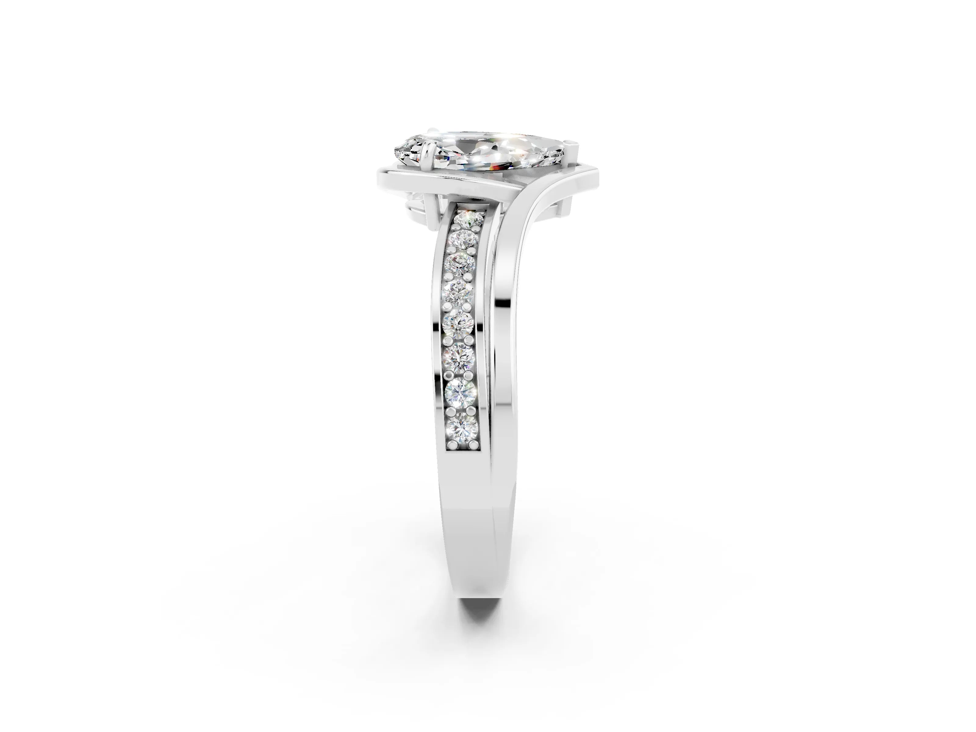 White gold Pear Cut Moissanite Solitaire Ring with Split Shank and Prong Setting_2