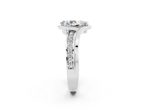 White gold Pear Cut Moissanite Solitaire Ring with Split Shank and Prong Setting_2