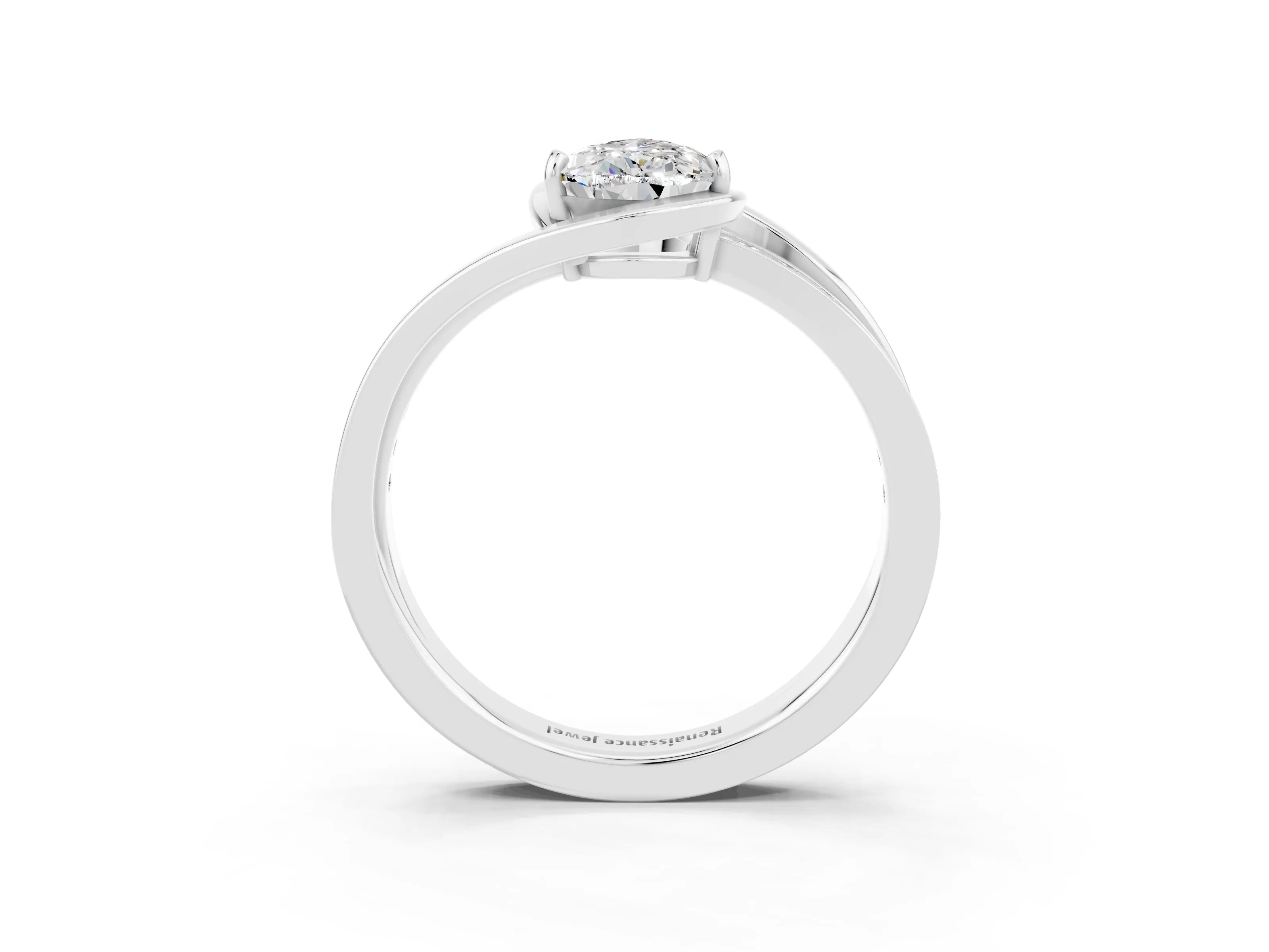 White gold Pear Cut Moissanite Solitaire Ring with Split Shank and Prong Setting_3