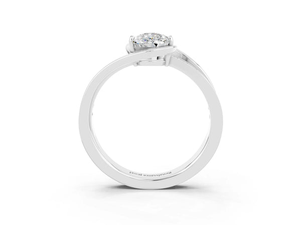Silver Pear Cut Moissanite Solitaire Ring with Split Shank and Prong Setting