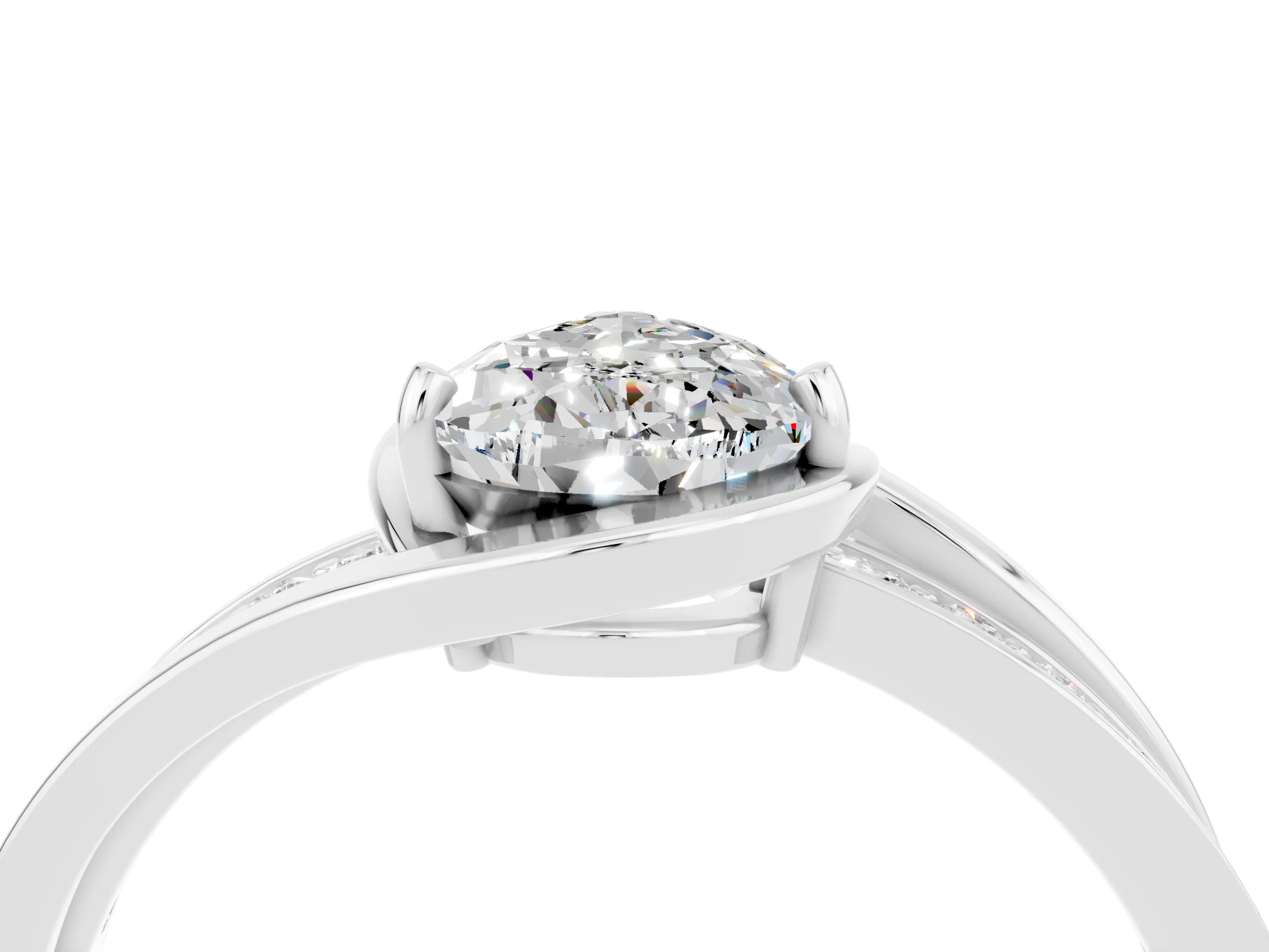 White gold Pear Cut Moissanite Solitaire Ring with Split Shank and Prong Setting_4