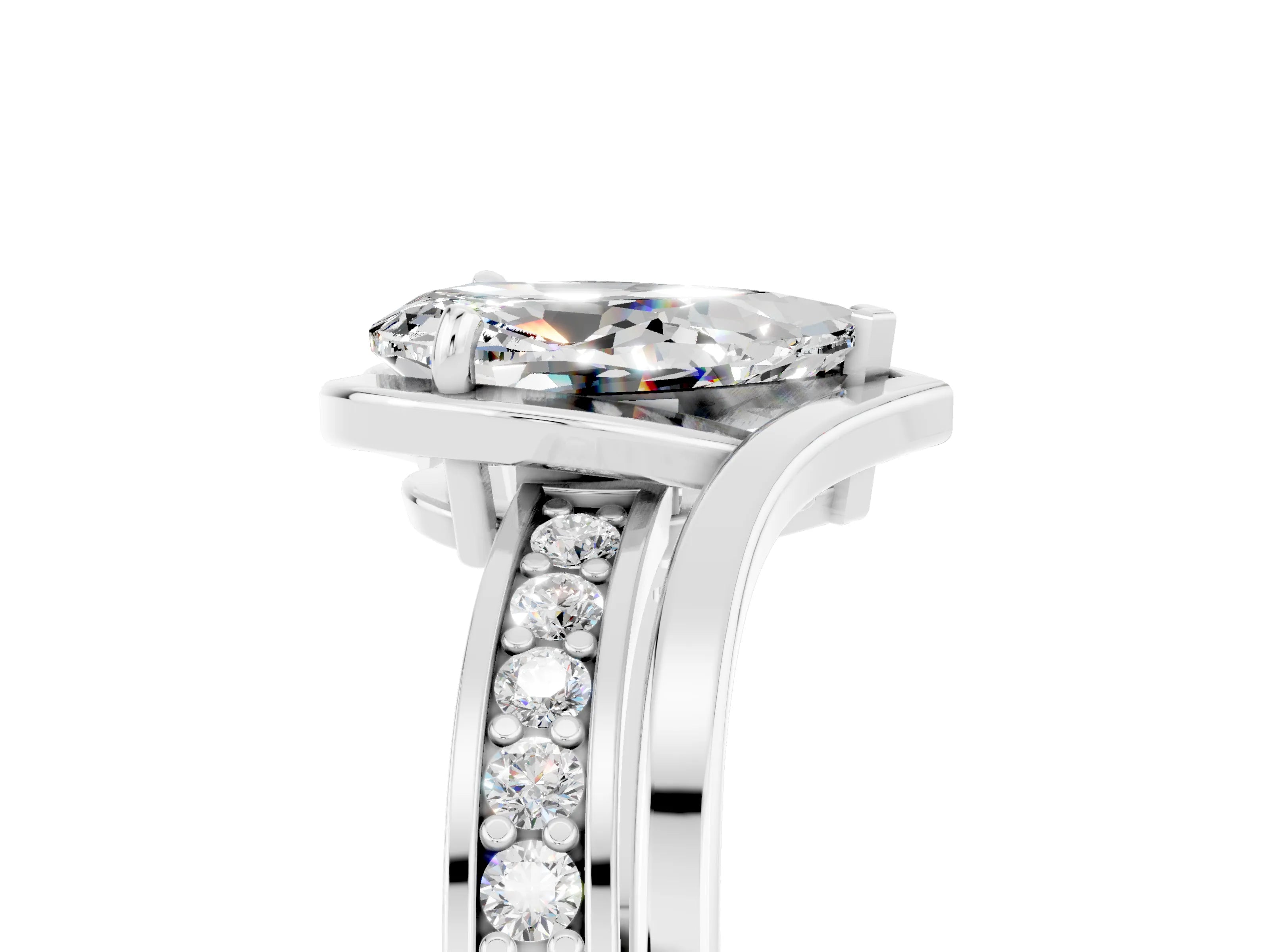 White gold Pear Cut Moissanite Solitaire Ring with Split Shank and Prong Setting_5