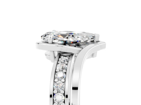 White gold Pear Cut Moissanite Solitaire Ring with Split Shank and Prong Setting_5