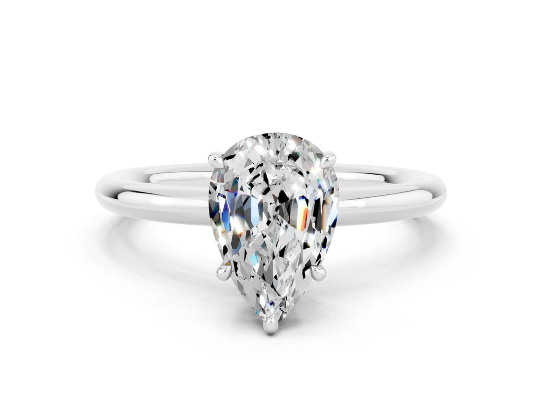 White gold Pear Cut Moissanite Solitaire Ring with Thin Band and Four-Prong Setting_12