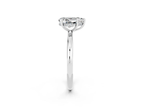 White gold Pear Cut Moissanite Solitaire Ring with Thin Band and Four-Prong Setting