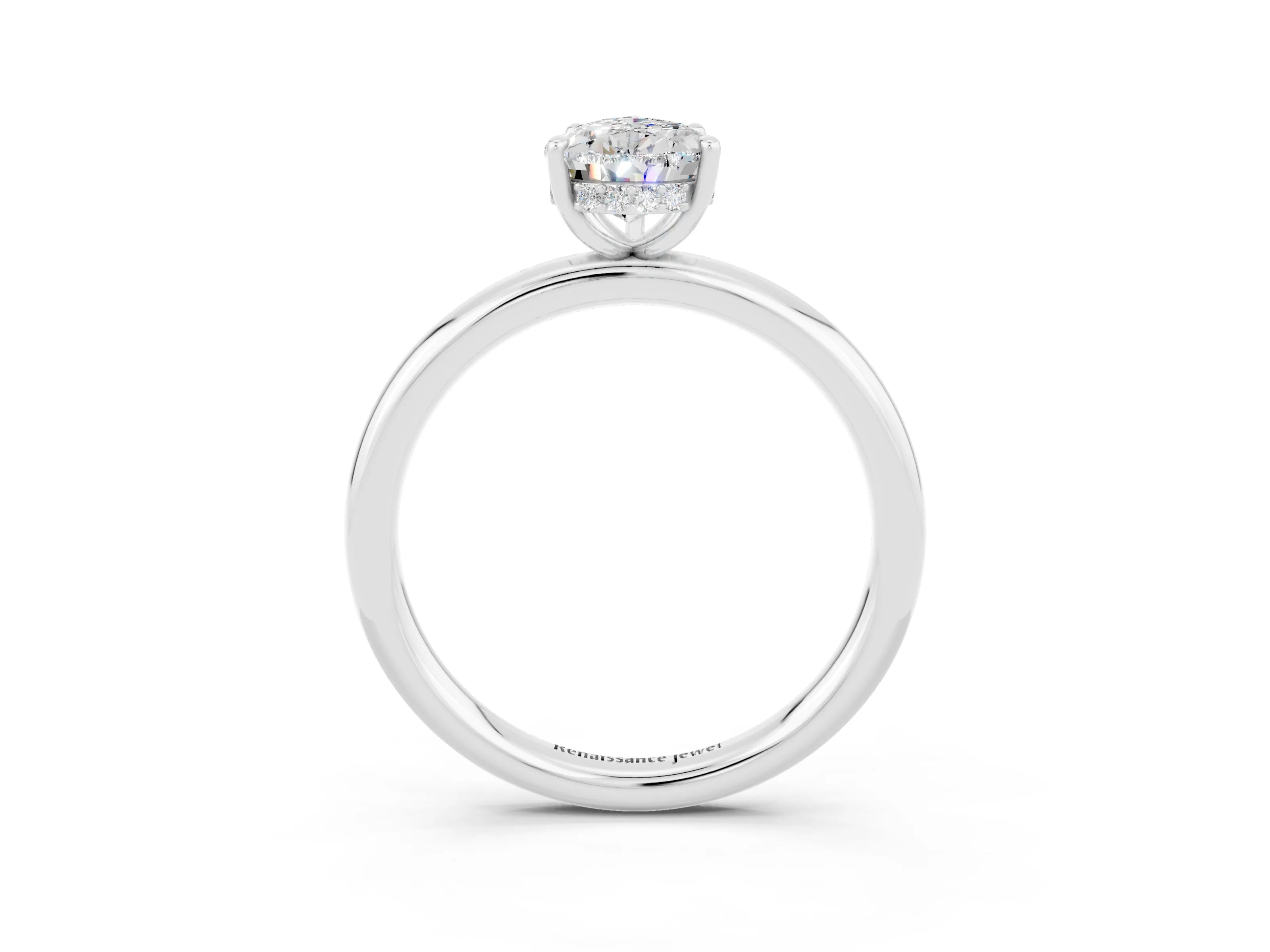 White gold Pear Cut Moissanite Solitaire Ring with Thin Band and Four-Prong Setting_15