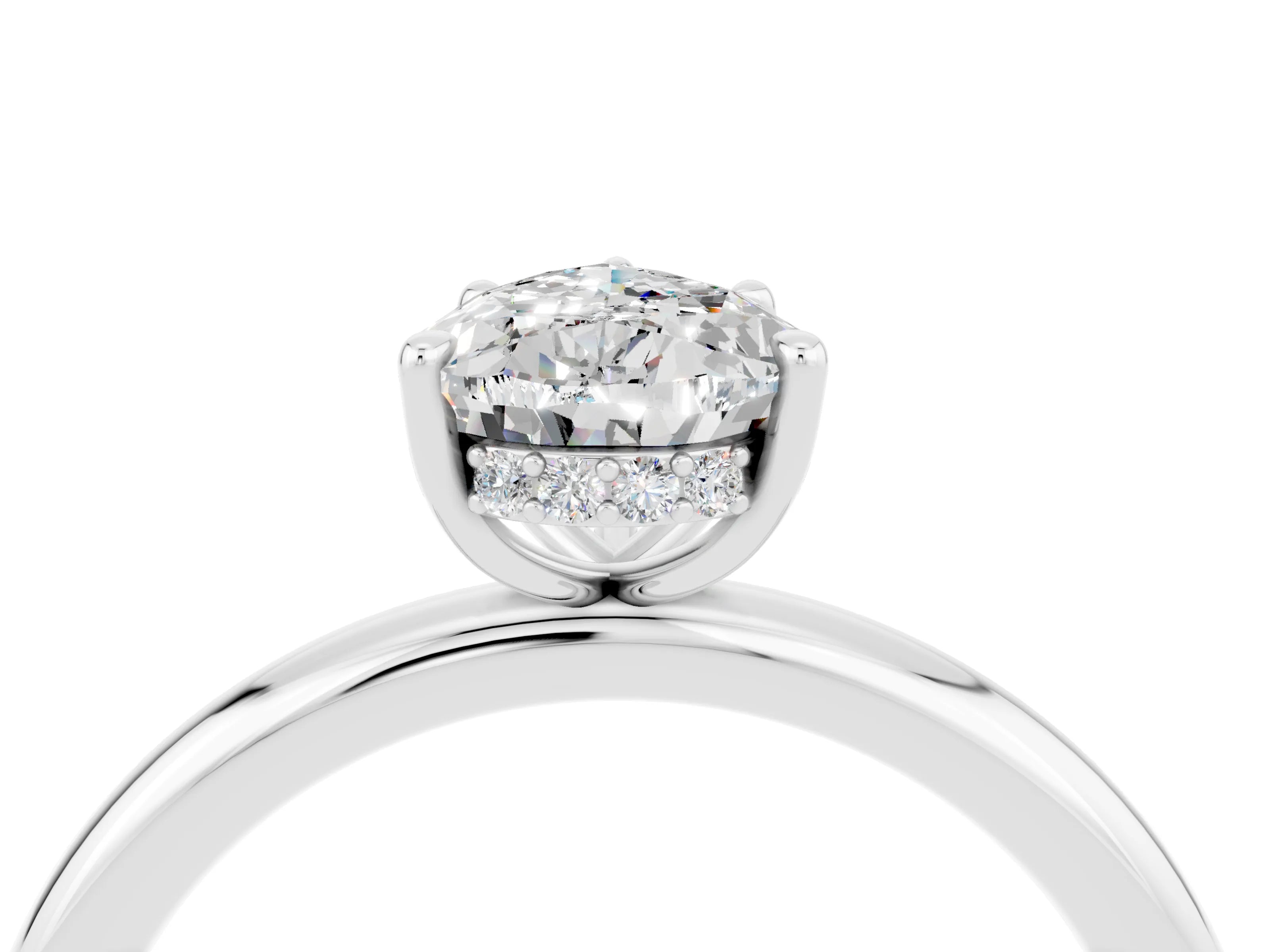 White gold Pear Cut Moissanite Solitaire Ring with Thin Band and Four-Prong Setting_16