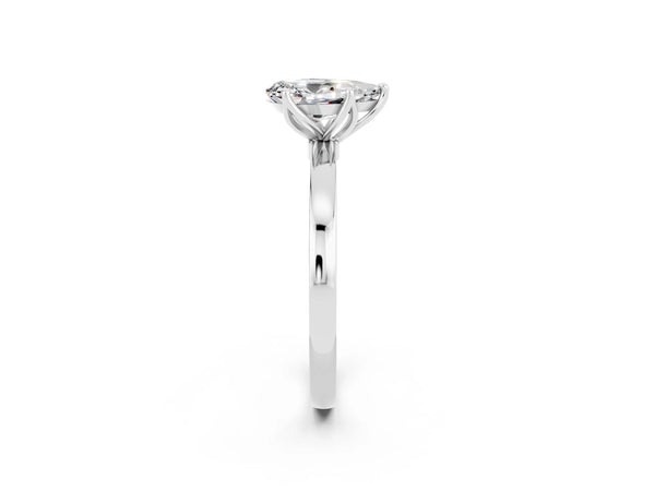 Platinum Pear Cut Moissanite Solitaire Ring with Thin Band and Prong Setting