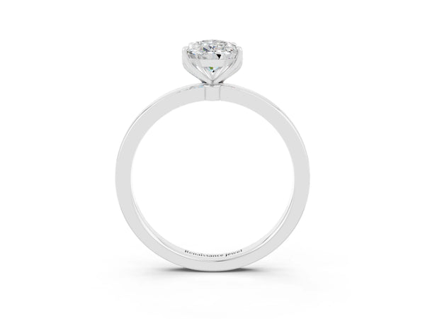 White gold Pear Cut Moissanite Solitaire Ring with Thin Band and Prong Setting