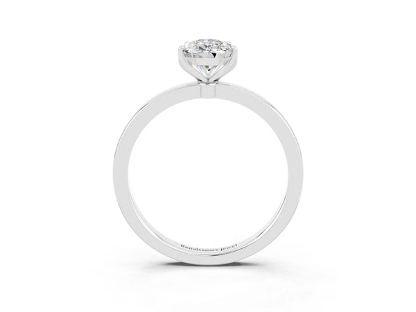 White gold Pear Cut Moissanite Solitaire Ring with Thin Band and Prong Setting