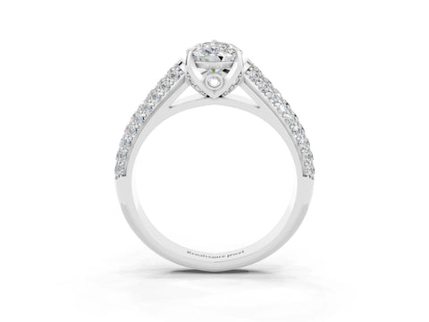 White gold Pear Cut Moissanite Solitaire Ring with Three-Row Pavé Band and Four-Prong Setting_15