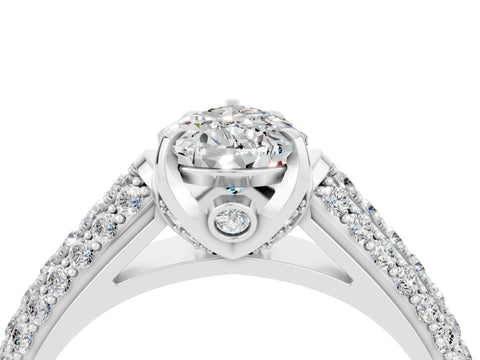 White gold Pear Cut Moissanite Solitaire Ring with Three-Row Pavé Band and Four-Prong Setting_16
